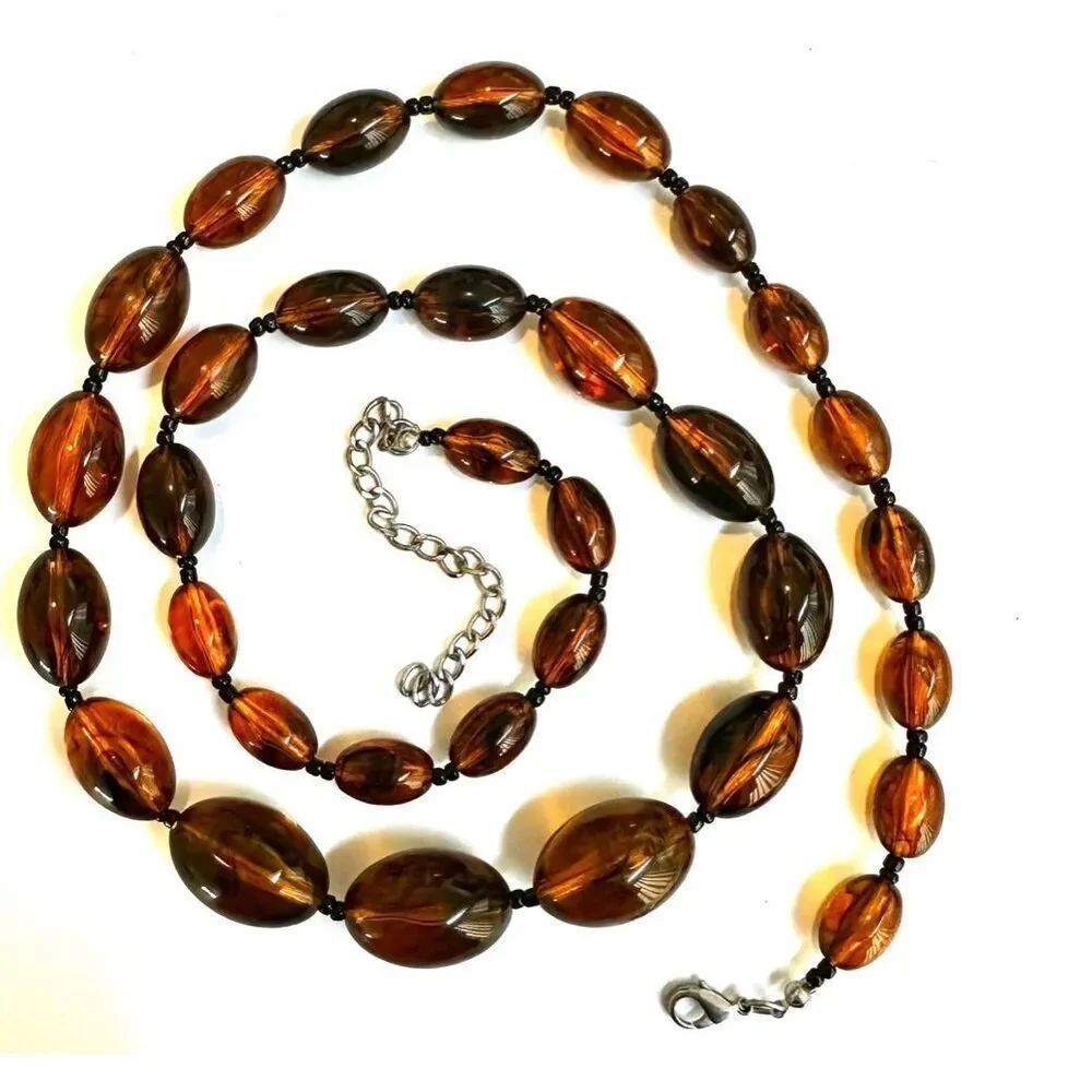 Amber tone long beaded necklace